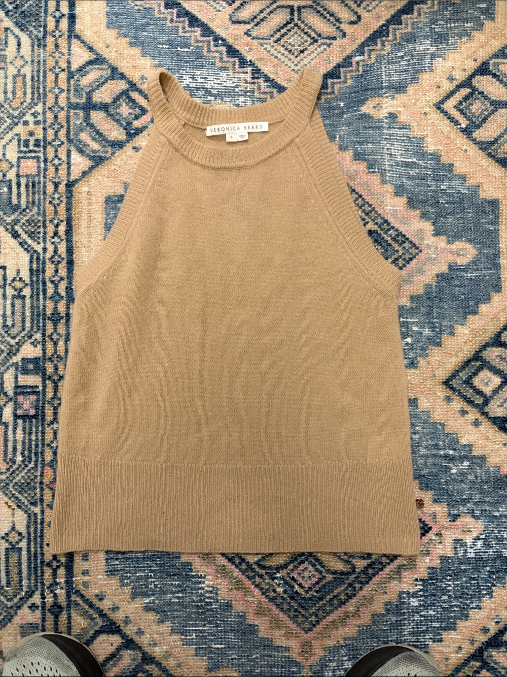 Veronica Beard Camel Halter Crewneck Knit Top